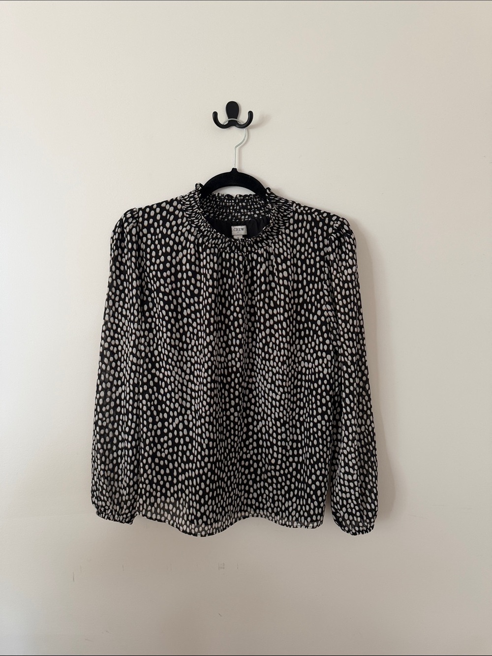 J. Crew Black Blouse with White Dot Print